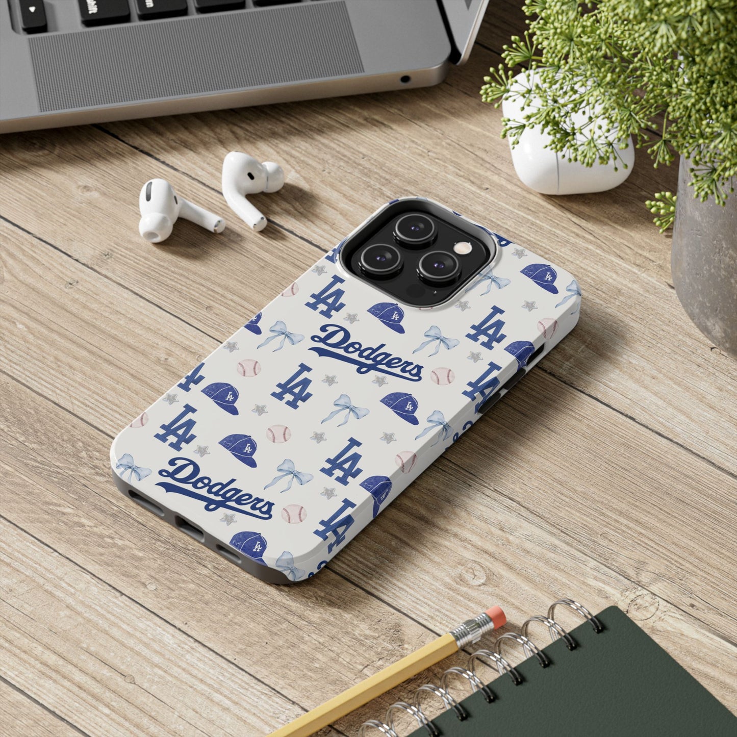 Los Angeles Dodgers Pattern Tough Phone Case — Blue Logo Baseball Design