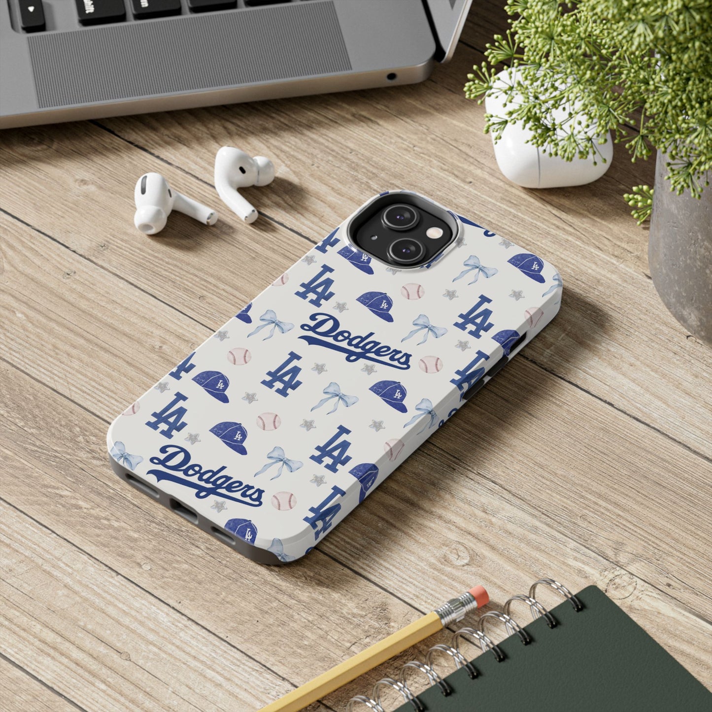 Los Angeles Dodgers Pattern Tough Phone Case — Blue Logo Baseball Design