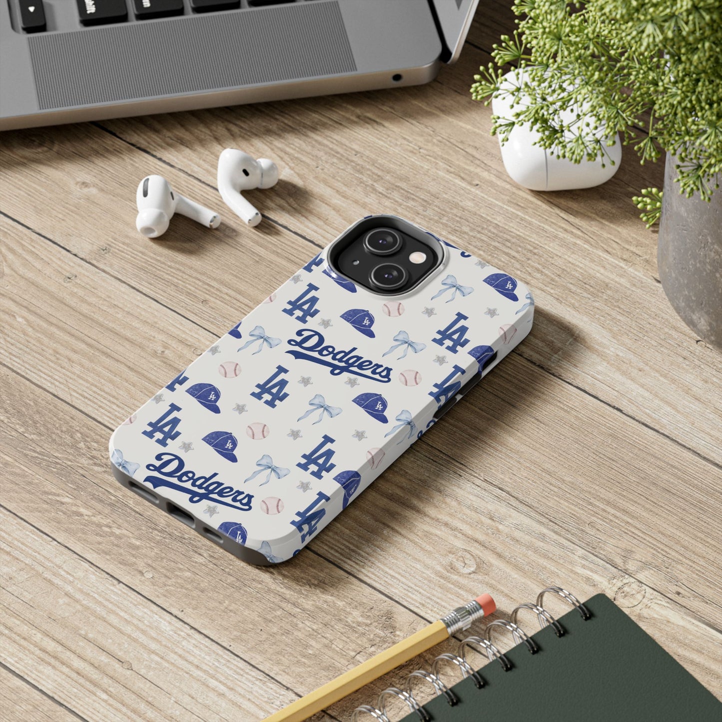 Los Angeles Dodgers Pattern Tough Phone Case — Blue Logo Baseball Design