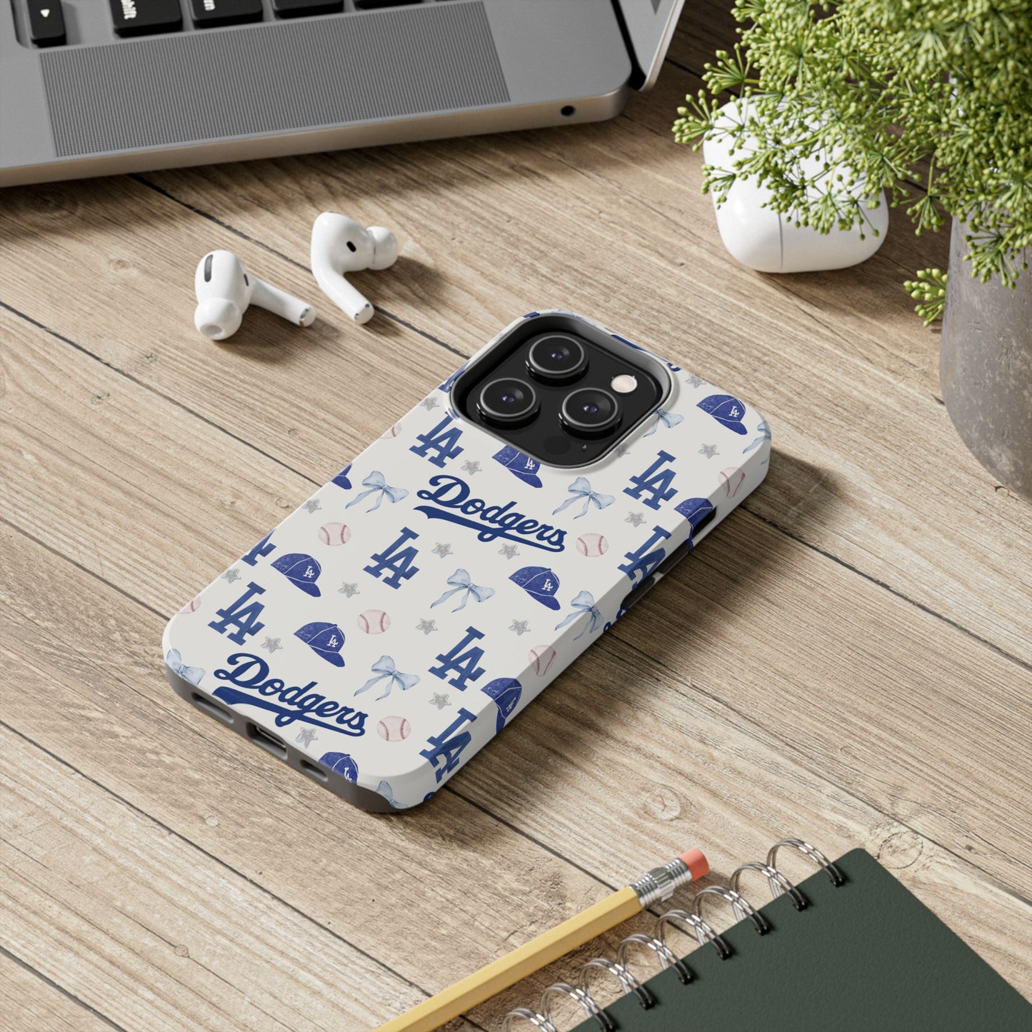Los Angeles Dodgers Pattern Tough Phone Case — Blue Logo Baseball Design