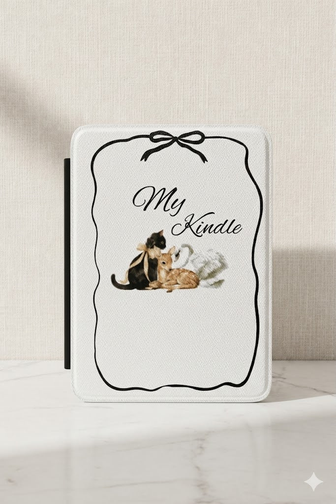 Kindle Case - "My Kindle" Cozy Cat Cover, Cute Book Lover E-Reader Sleeve